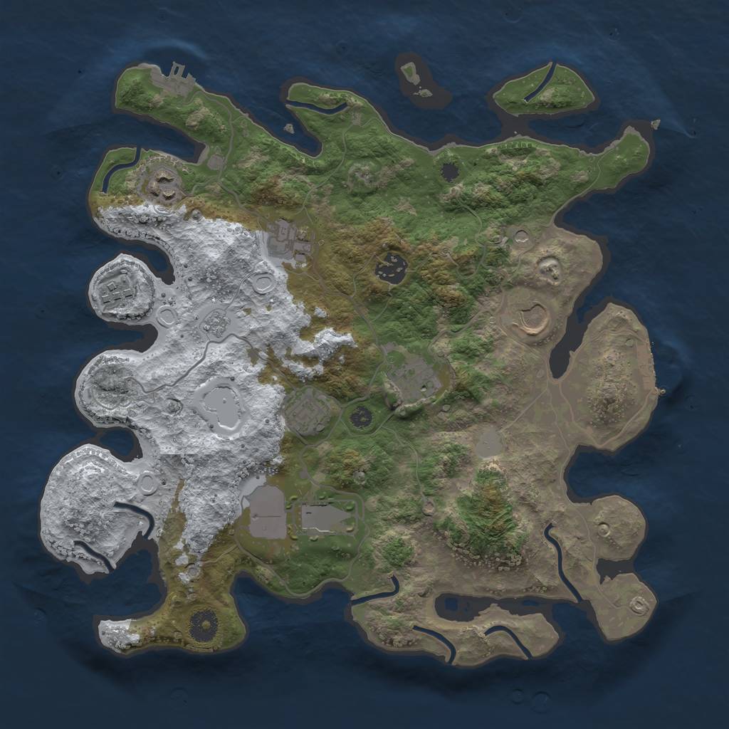 Rust Map: Procedural Map, Size: 3550, Seed: 3103685, 17 Monuments