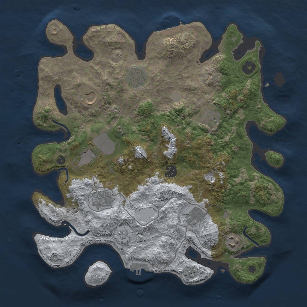 Rust Map: Procedural Map, Size: 3600, Seed: 777777777, 18 Monuments