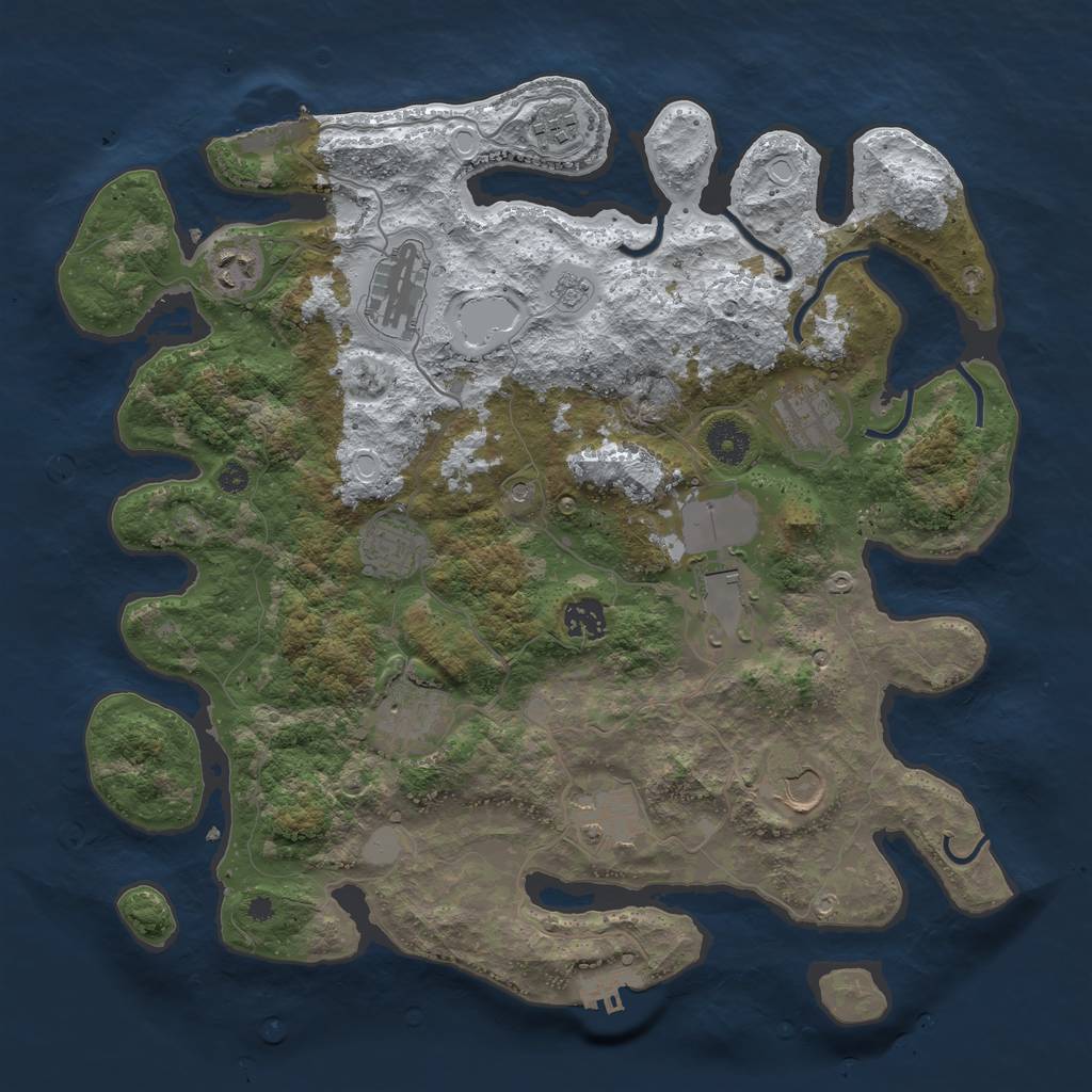 Rust Map: Procedural Map, Size: 3800, Seed: 2593252, 19 Monuments