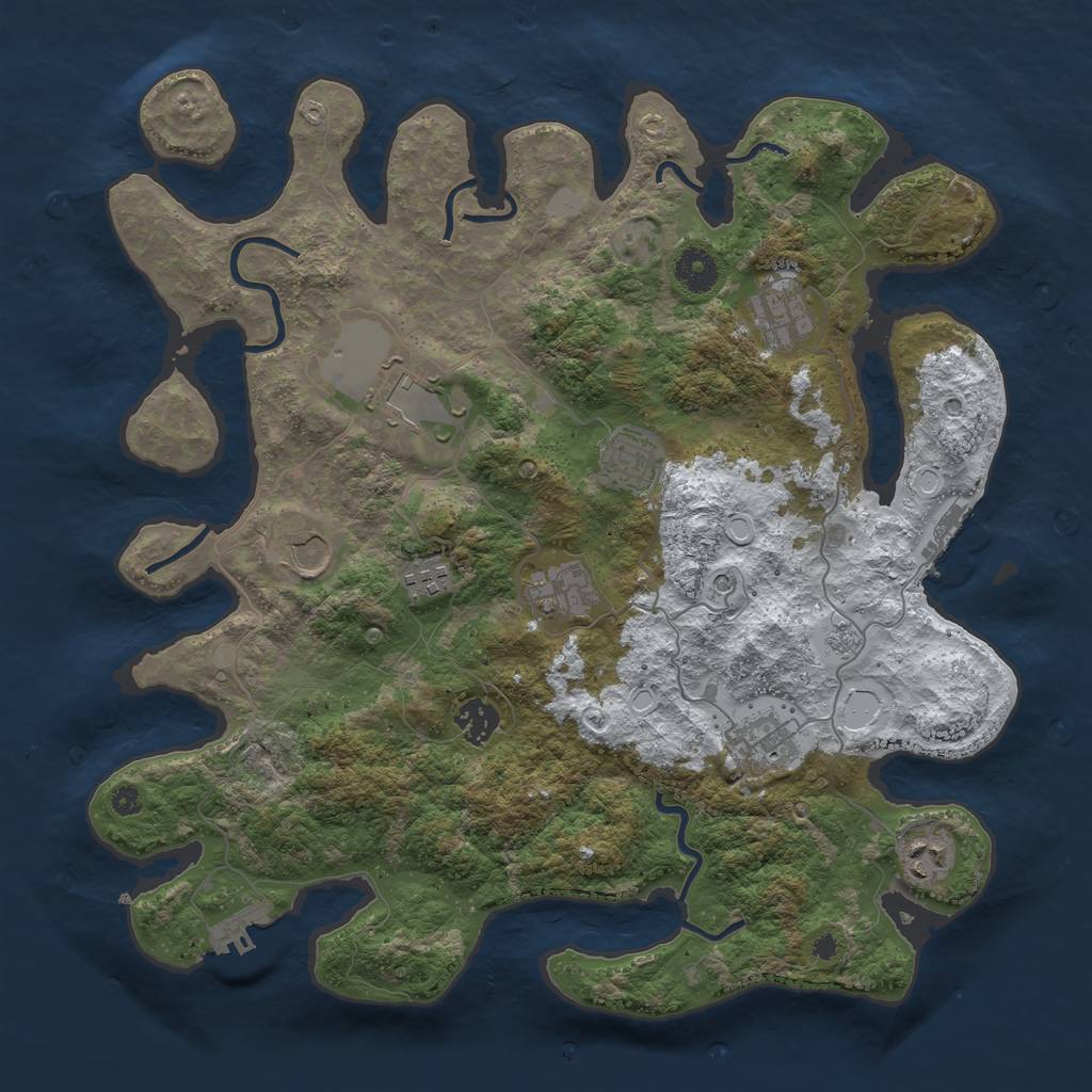 Rust Map: Procedural Map, Size: 3800, Seed: 2127140590, 18 Monuments