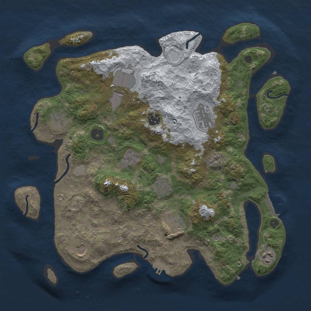 Rust Map: Procedural Map, Size: 3750, Seed: 33530141, 18 Monuments