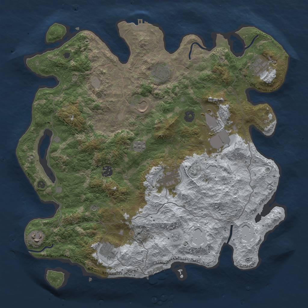 Rust Map: Procedural Map, Size: 4050, Seed: 1036231462, 18 Monuments