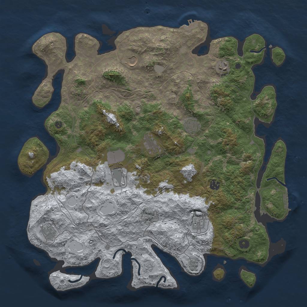 Rust Map: Procedural Map, Size: 4500, Seed: 214022, 18 Monuments