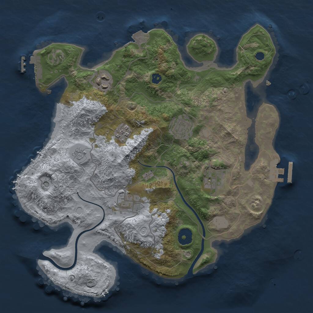 Rust Map: Procedural Map, Size: 3000, Seed: 54385, 10 Monuments