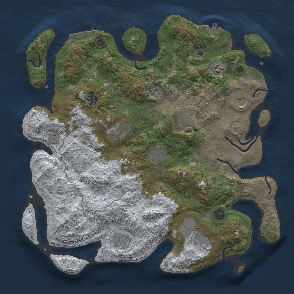 Rust Map: Procedural Map, Size: 4000, Seed: 134134134, 18 Monuments