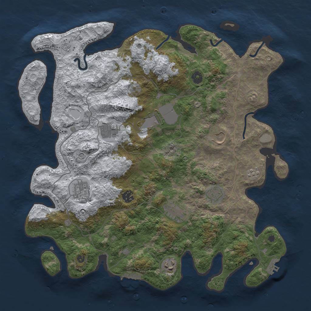 Rust Map: Procedural Map, Size: 4000, Seed: 98743, 18 Monuments