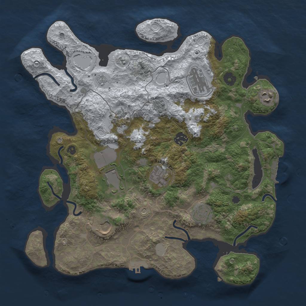 Rust Map: Procedural Map, Size: 3550, Seed: 3705923, 18 Monuments