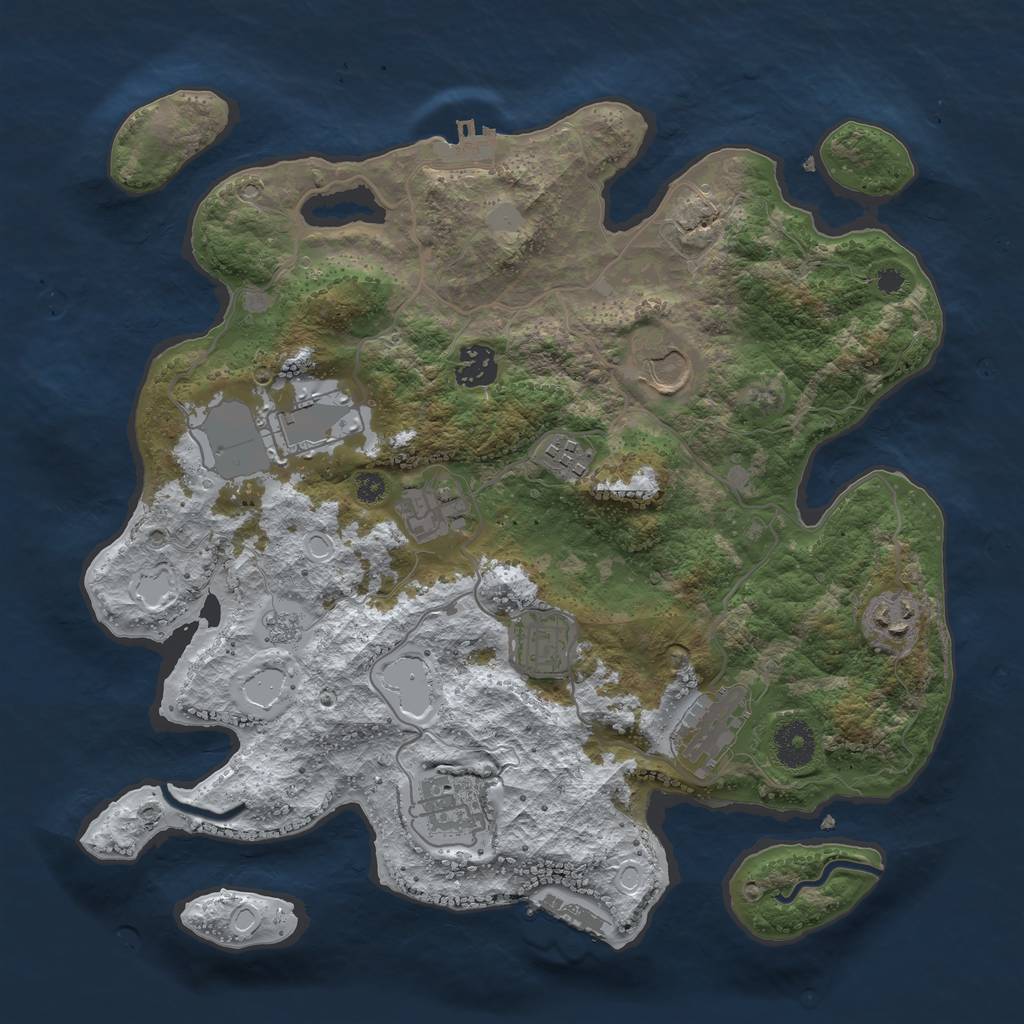 Rust Map: Procedural Map, Size: 3500, Seed: 932462345, 17 Monuments