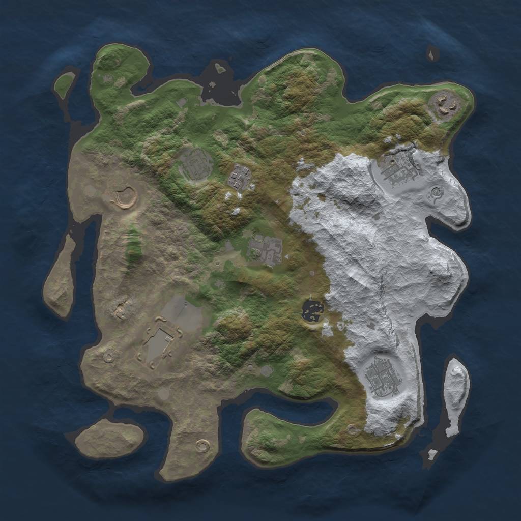 Rust Map: Barren, Size: 3500, Seed: 193376077, 12 Monuments