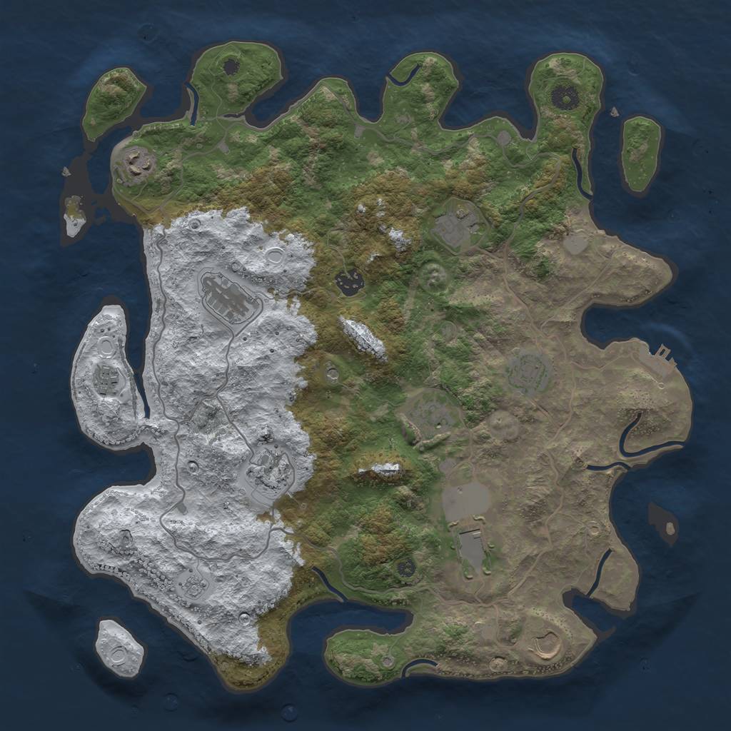 Rust Map: Procedural Map, Size: 4000, Seed: 123654, 18 Monuments