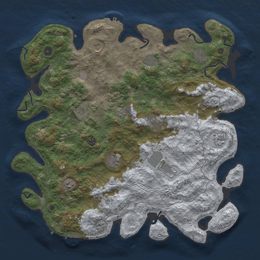 Rust Map: Procedural Map, Size: 4500, Seed: 1338572587, 20 Monuments