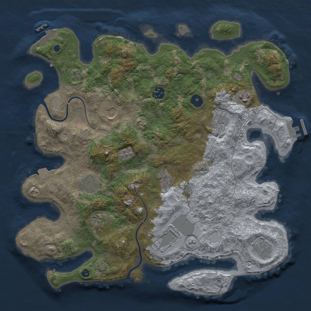 Rust Map: Procedural Map, Size: 3850, Seed: 825724730, 16 Monuments