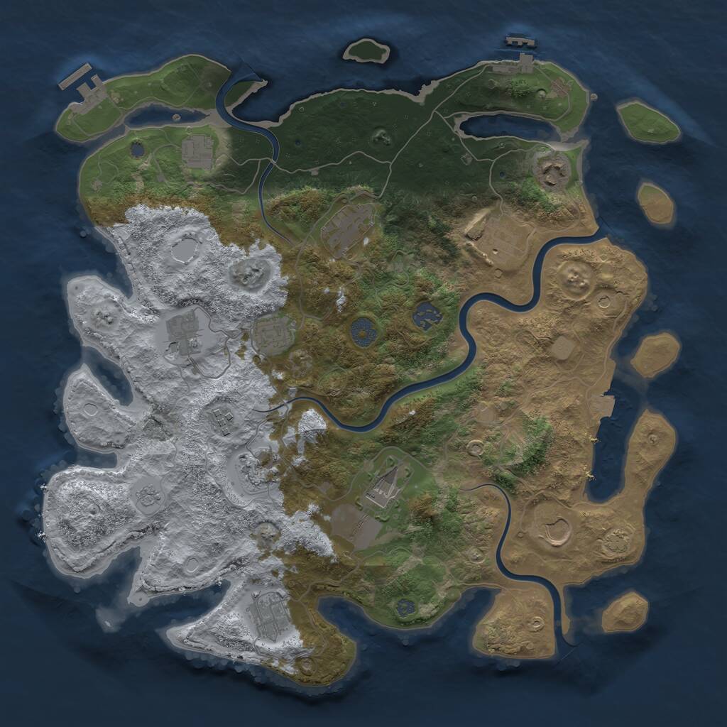 Rust Map: Procedural Map, Size: 3950, Seed: 558670540, 17 Monuments