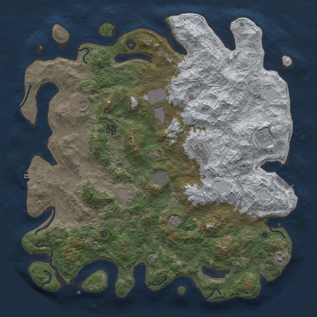 Rust Map: Procedural Map, Size: 4500, Seed: 1193995348, 18 Monuments