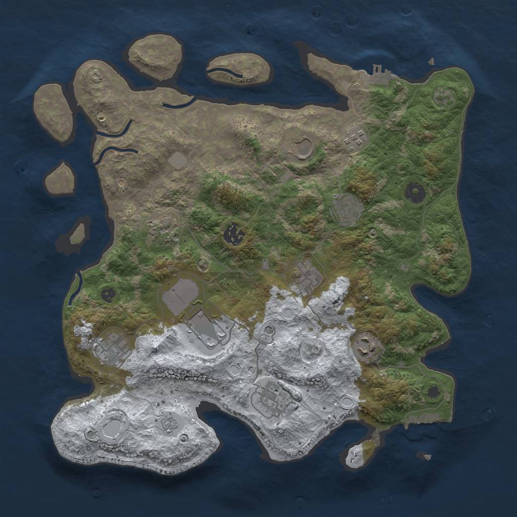 Rust Map: Procedural Map, Size: 3700, Seed: 1280546062, 19 Monuments