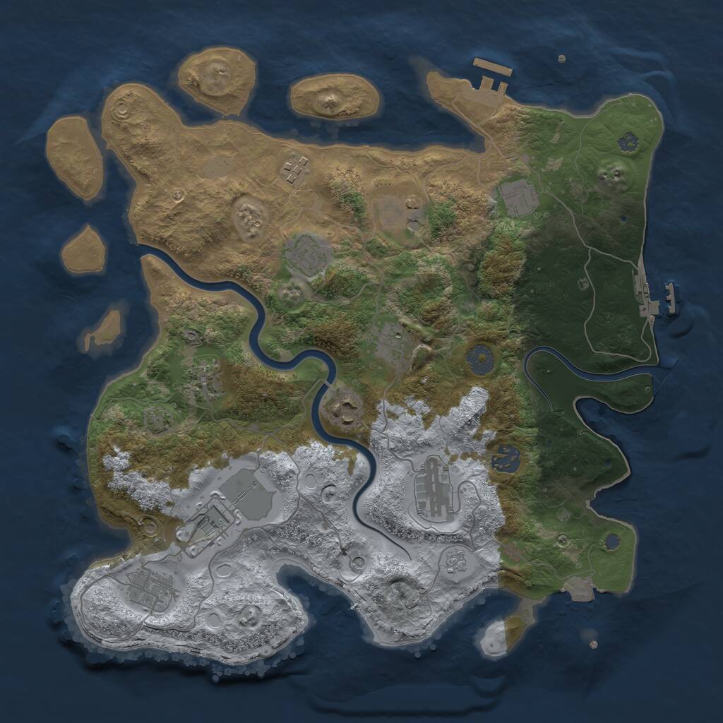 Rust Map: Procedural Map, Size: 3700, Seed: 1280546062, 16 Monuments