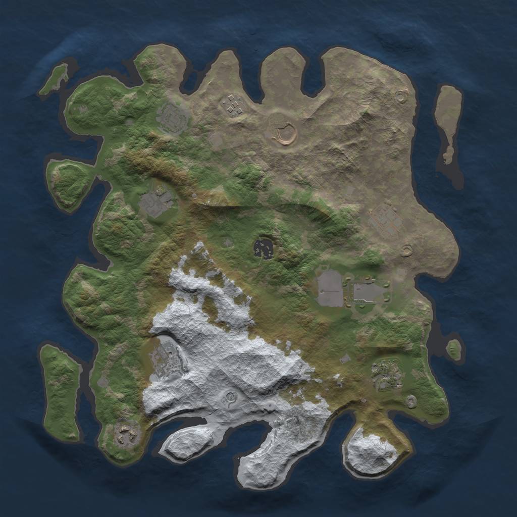 Rust Map: Barren, Size: 3700, Seed: 44564, 13 Monuments