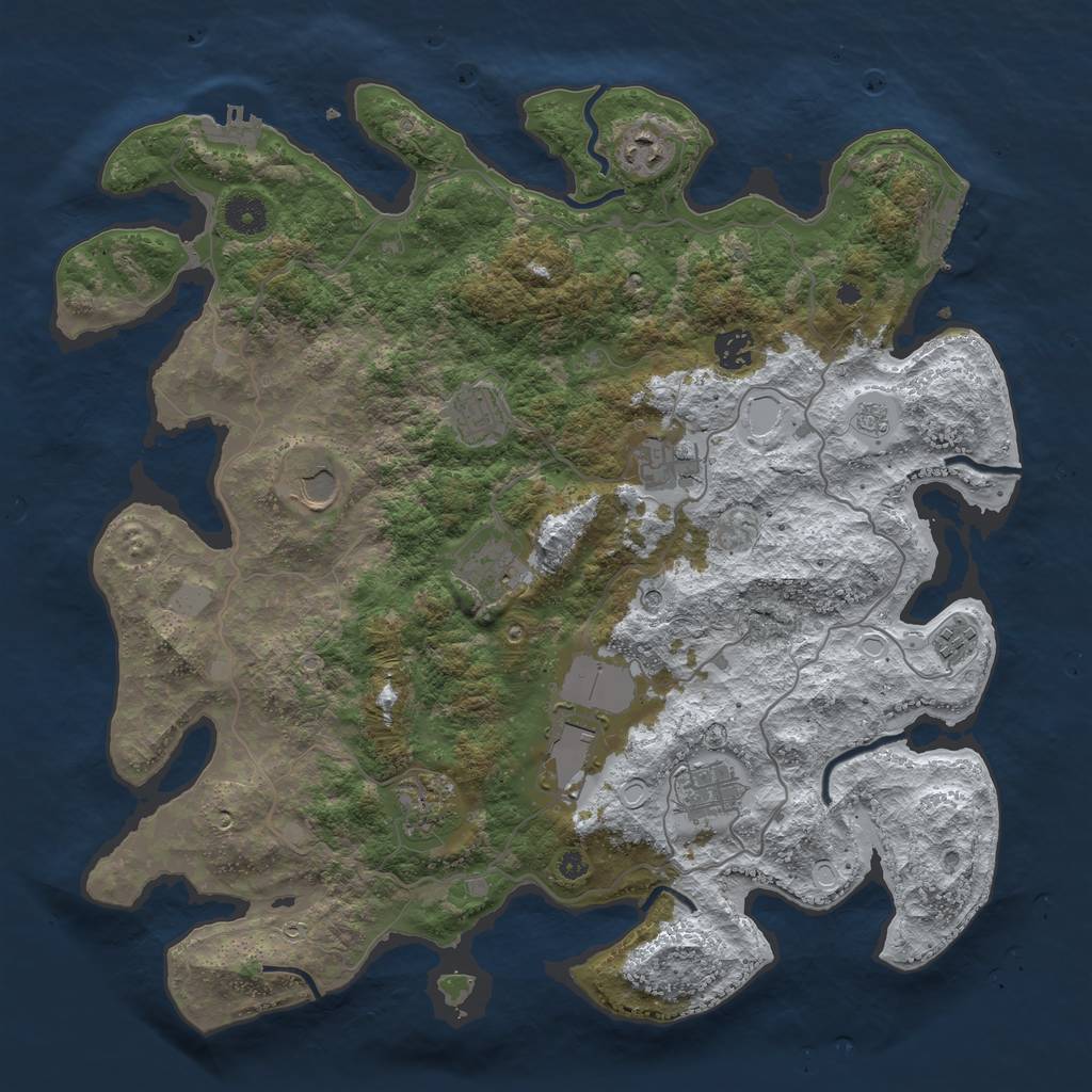 Rust Map: Procedural Map, Size: 4000, Seed: 252525, 19 Monuments