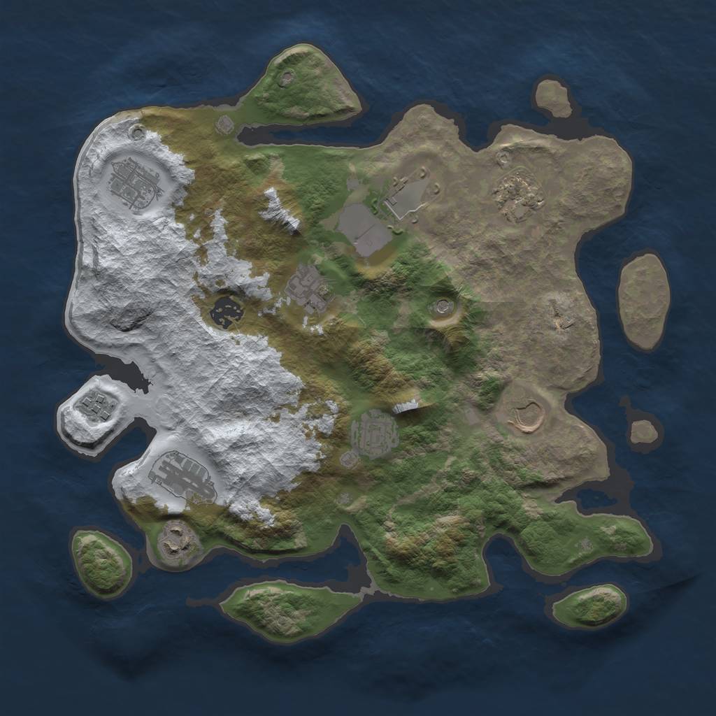 Rust Map: Barren, Size: 3500, Seed: 1675131037, 13 Monuments