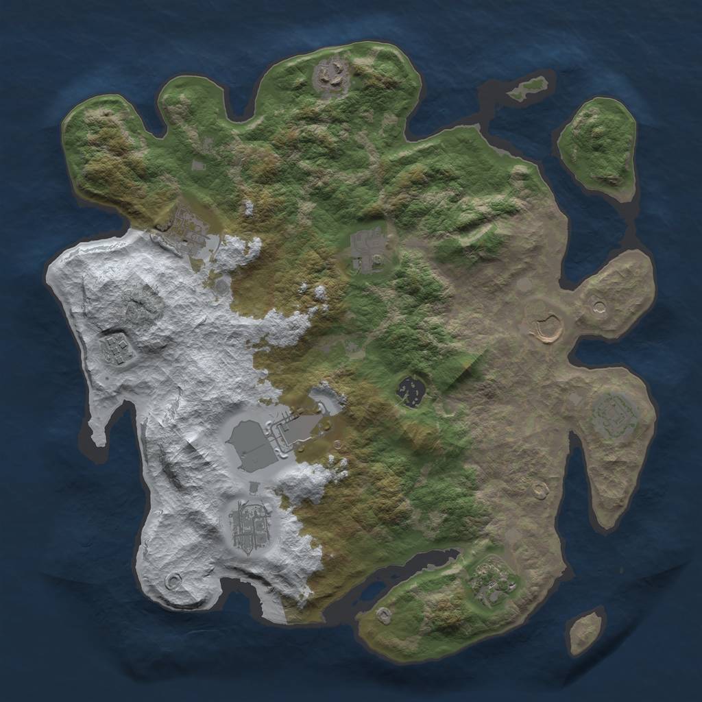 Rust Map: Barren, Size: 3700, Seed: 910, 13 Monuments