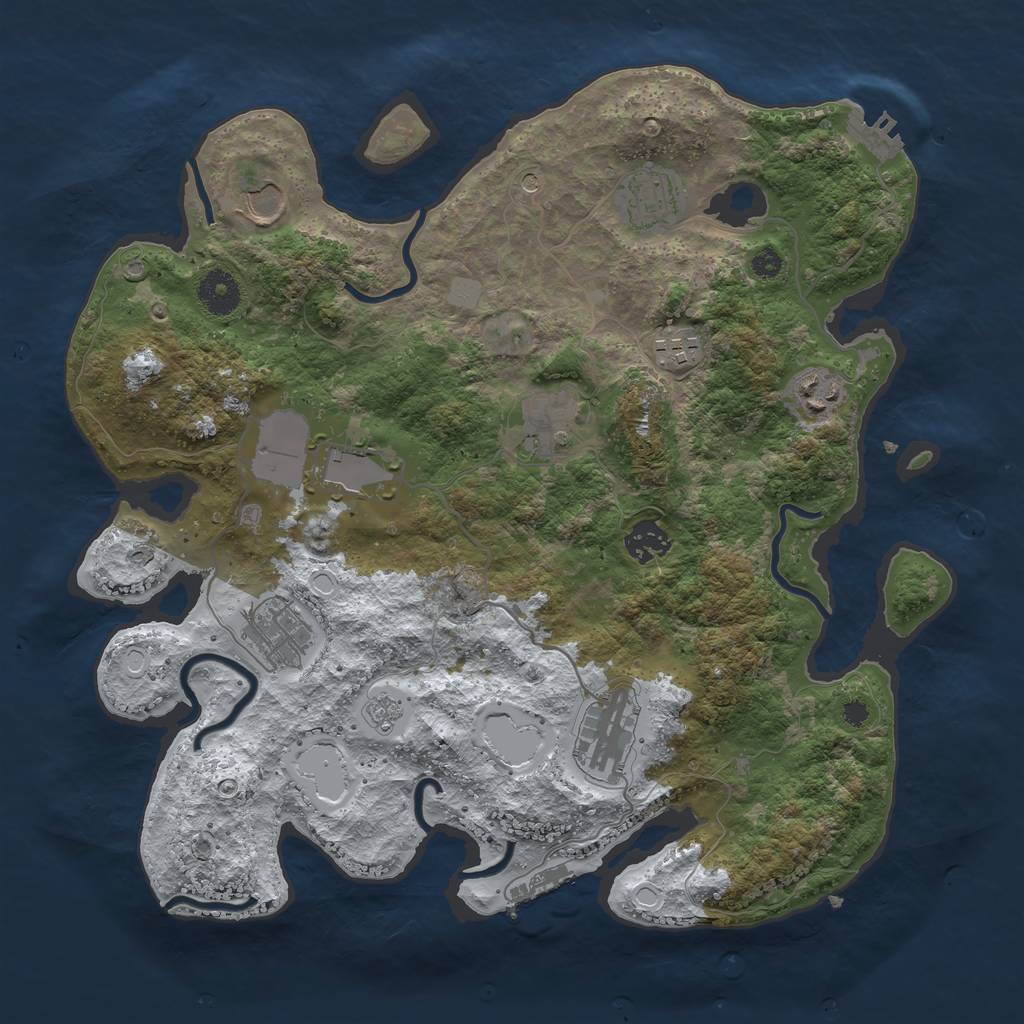 Rust Map: Procedural Map, Size: 3600, Seed: 3950721, 18 Monuments
