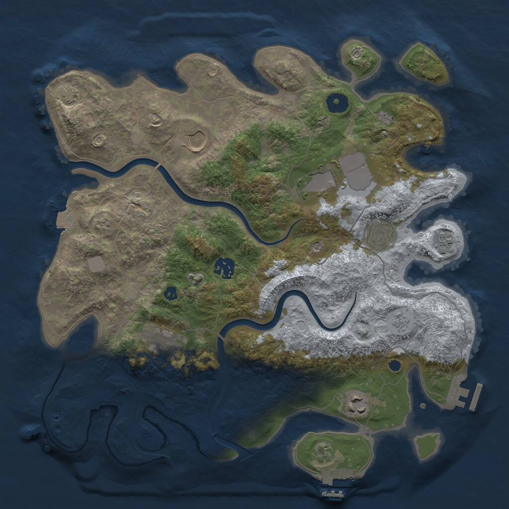 Rust Map: Procedural Map, Size: 3600, Seed: 1381236519, 13 Monuments