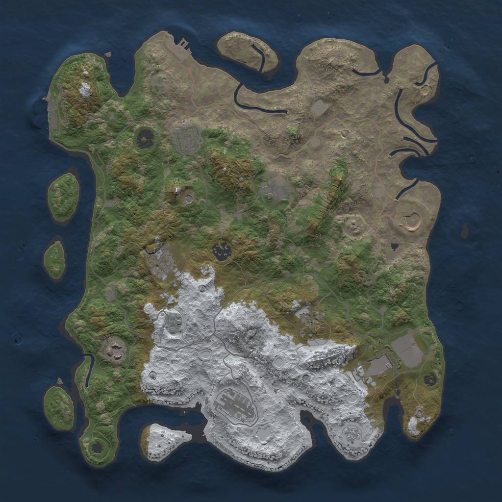 Rust Map: Procedural Map, Size: 4000, Seed: 1232, 19 Monuments