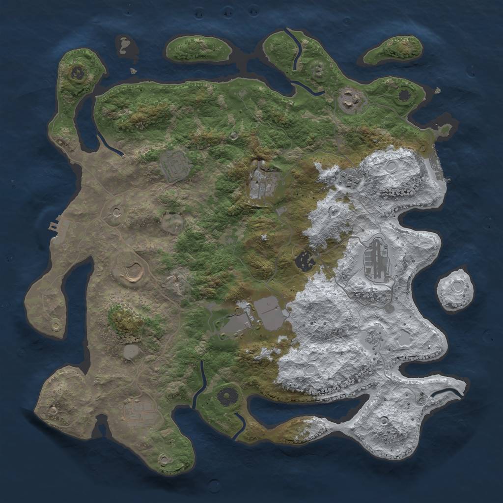 Rust Map: Procedural Map, Size: 3850, Seed: 1379528, 18 Monuments