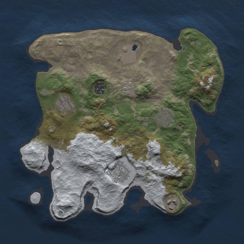 Rust Map: Barren, Size: 3000, Seed: 7, 10 Monuments