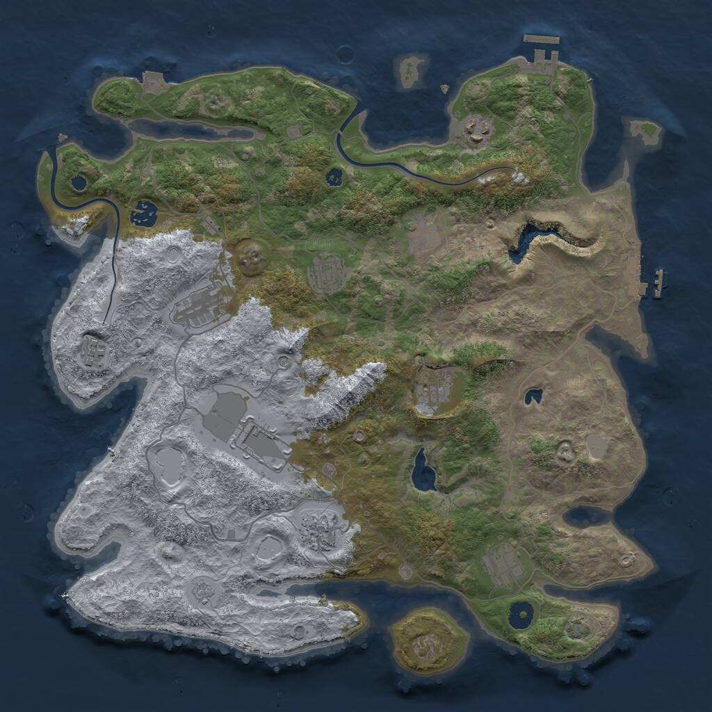 Rust Map: Procedural Map, Size: 4000, Seed: 655454, 16 Monuments