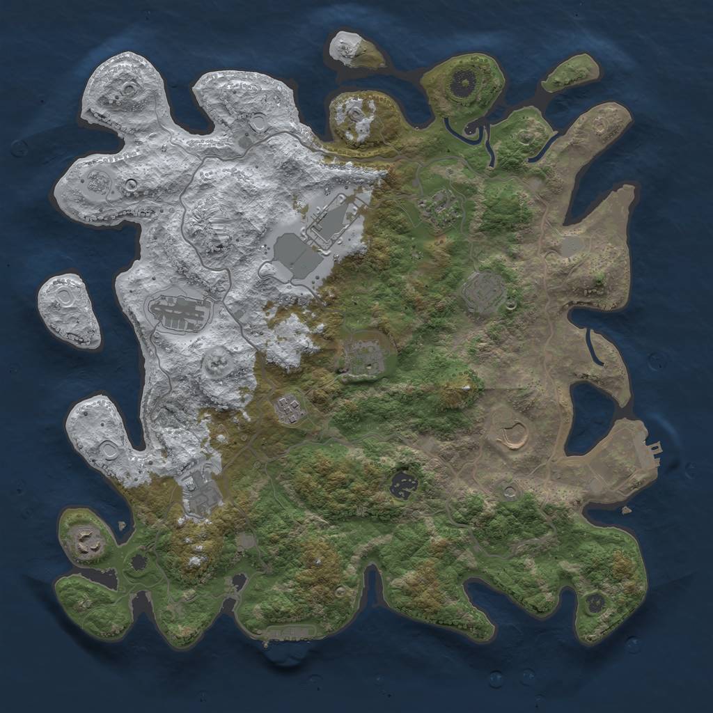 Rust Map: Procedural Map, Size: 4000, Seed: 843500, 19 Monuments