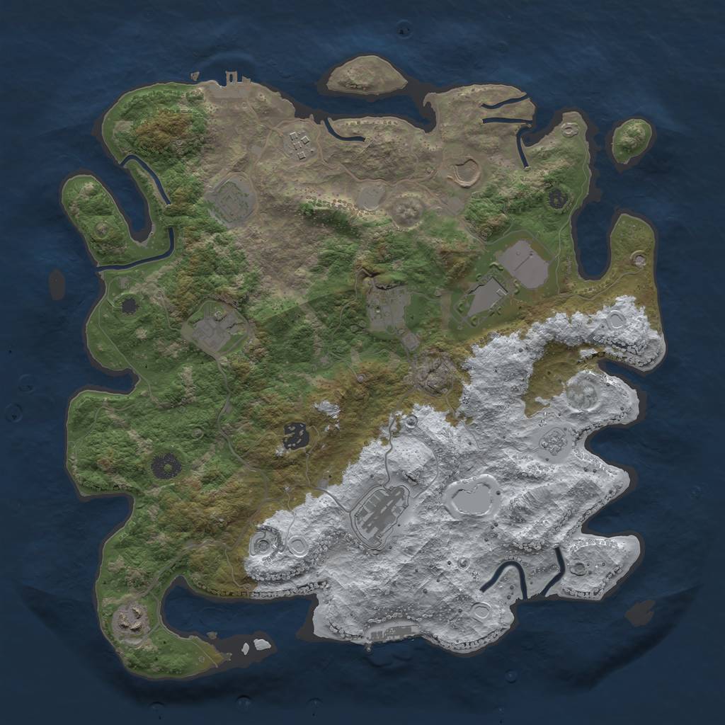 Rust Map: Procedural Map, Size: 3850, Seed: 977692541, 18 Monuments