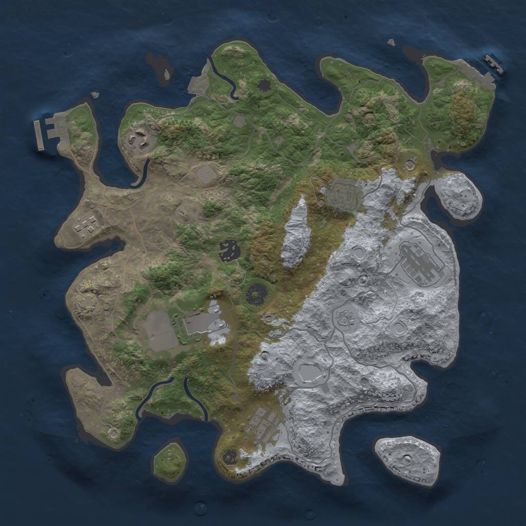 Rust Map: Procedural Map, Size: 3500, Seed: 1744174020, 13 Monuments