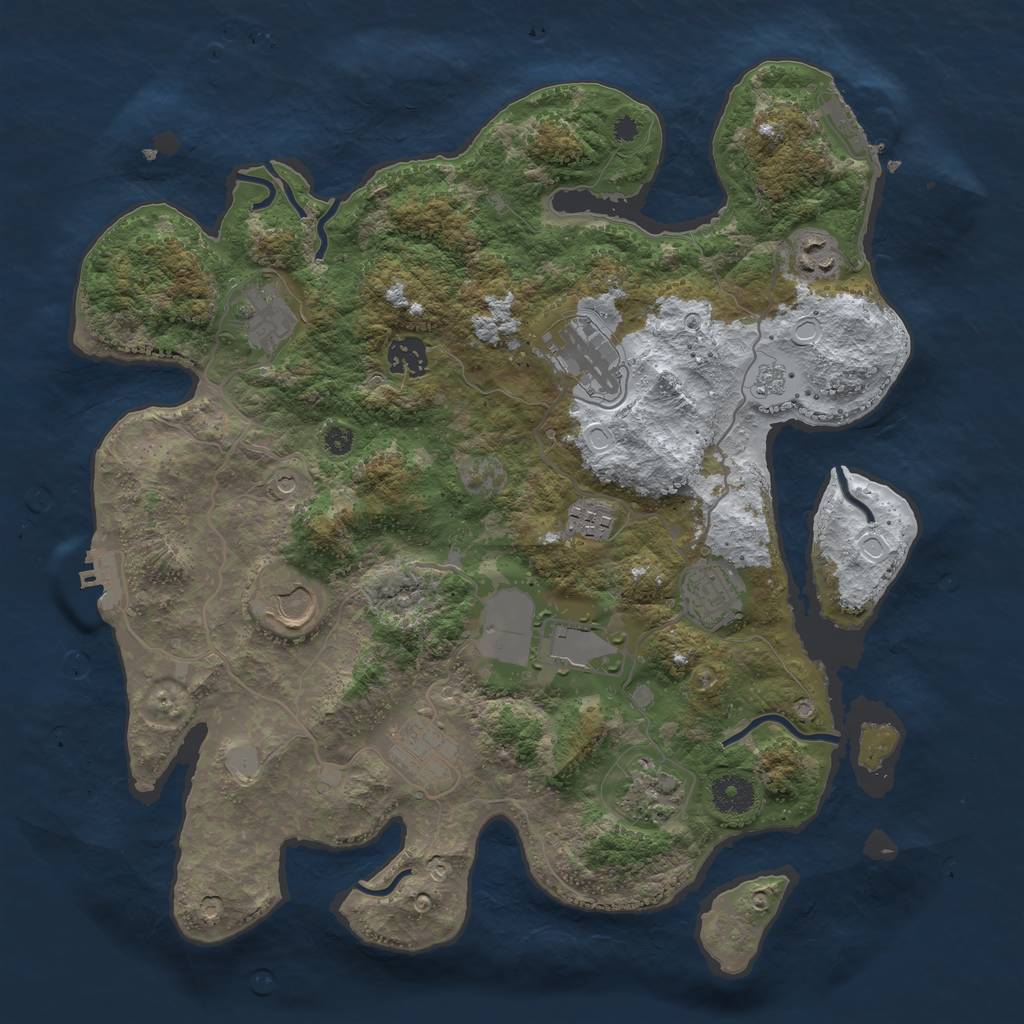 Rust Map: Procedural Map, Size: 3700, Seed: 608152495, 19 Monuments