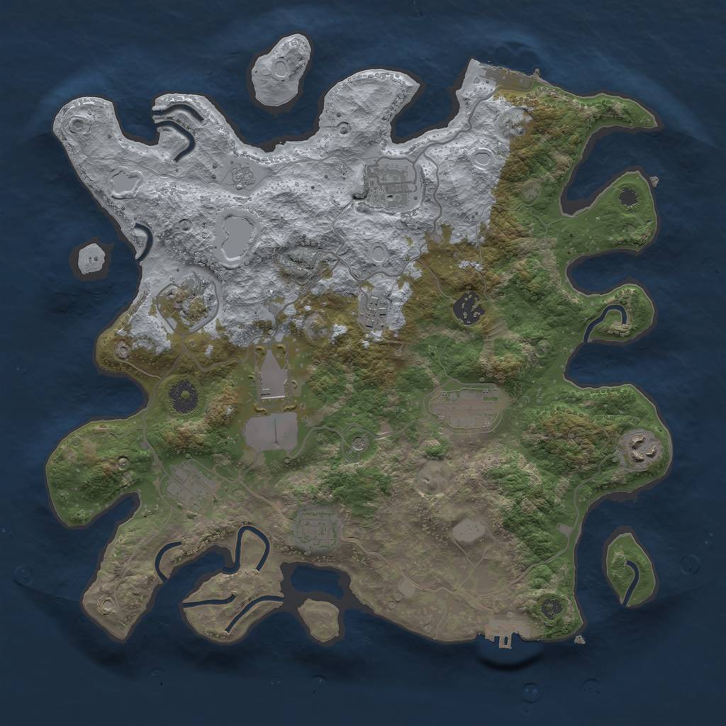 Rust Map: Procedural Map, Size: 3550, Seed: 43625, 18 Monuments