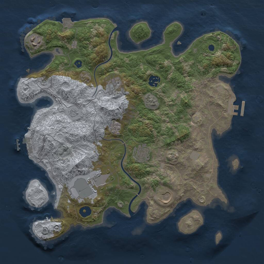 Rust Map: Procedural Map, Size: 3500, Seed: 1291060437, 13 Monuments