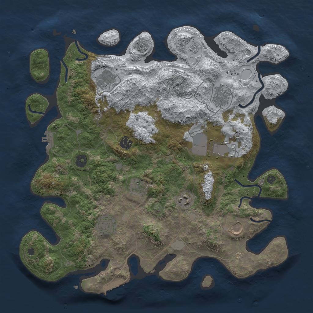 Rust Map: Procedural Map, Size: 3750, Seed: 45450721, 18 Monuments