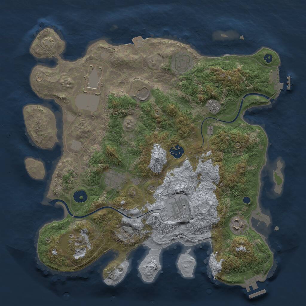 Rust Map: Procedural Map, Size: 3500, Seed: 1043643062, 14 Monuments