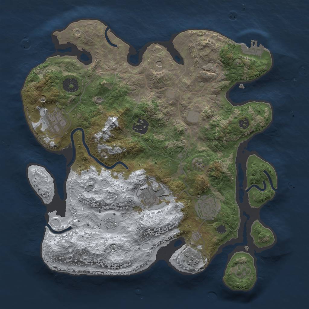 Rust Map: Procedural Map, Size: 3000, Seed: 1135201897, 13 Monuments