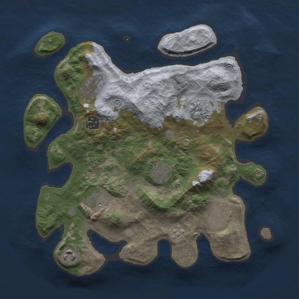 Rust Map: Barren, Size: 3250, Seed: 2147483645, 11 Monuments