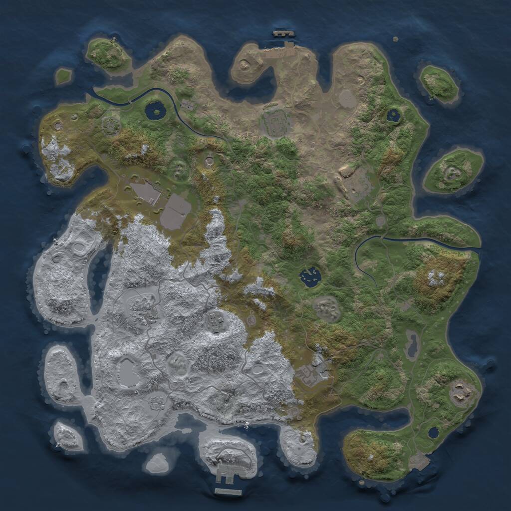 Rust Map: Procedural Map, Size: 3850, Seed: 1245196163, 14 Monuments