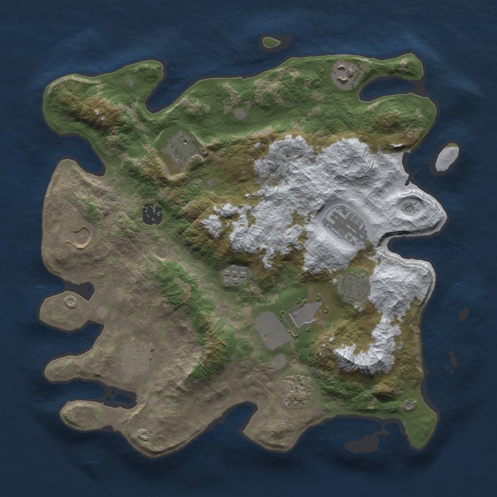Rust Map: Barren, Size: 3500, Seed: 793334547, 13 Monuments