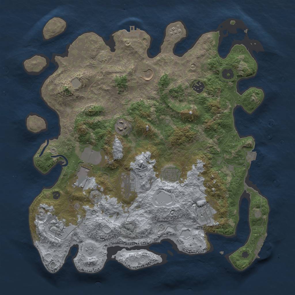 Rust Map: Procedural Map, Size: 3850, Seed: 1293263120, 17 Monuments