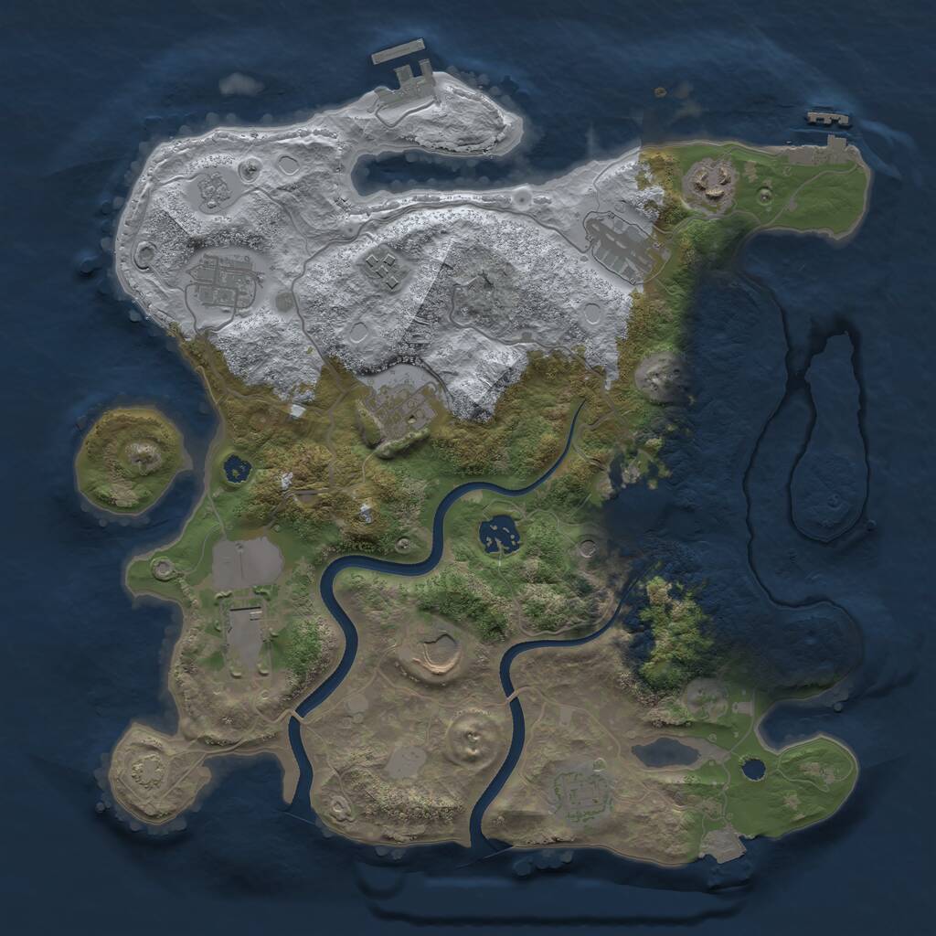 Rust Map: Procedural Map, Size: 3500, Seed: 6633, 16 Monuments
