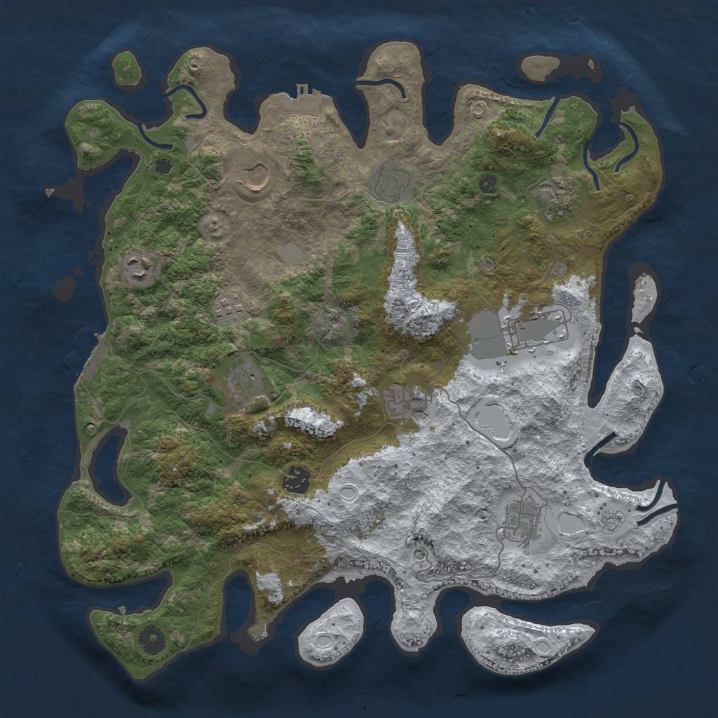 Rust Map: Procedural Map, Size: 3900, Seed: 2043036674, 19 Monuments