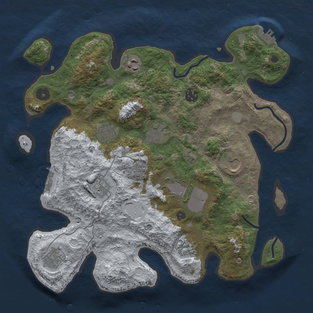 Rust Map: Procedural Map, Size: 3500, Seed: 185001, 19 Monuments