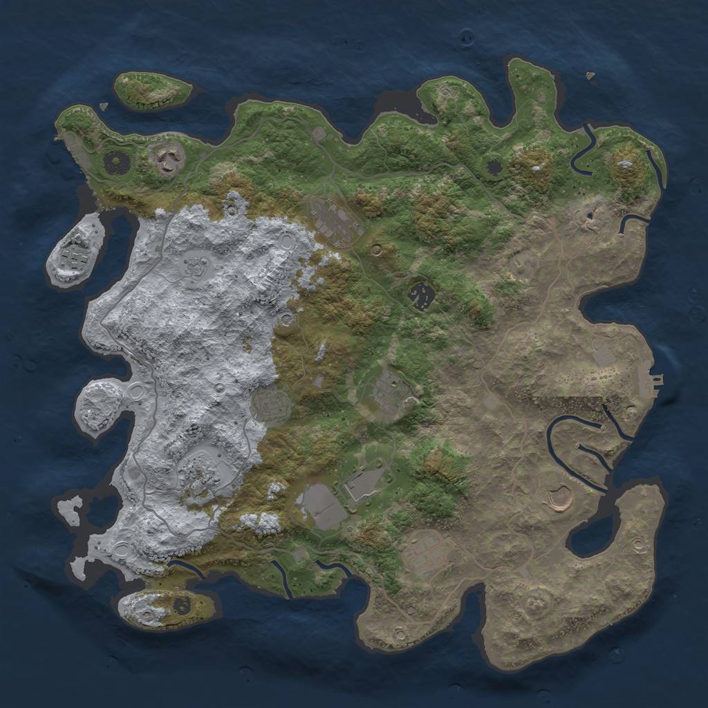 Rust Map: Procedural Map, Size: 4050, Seed: 1077950854, 19 Monuments