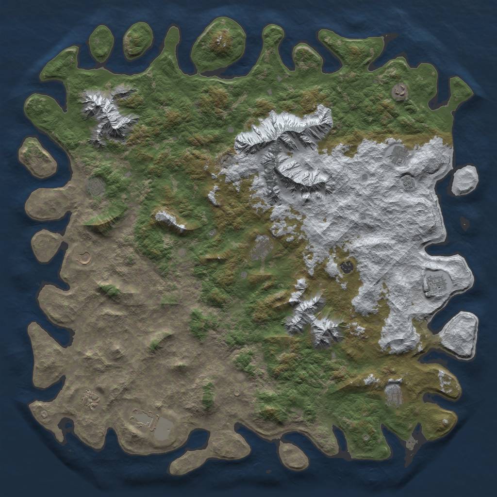 Rust Map: Barren, Size: 6000, Seed: 1491121256, 14 Monuments