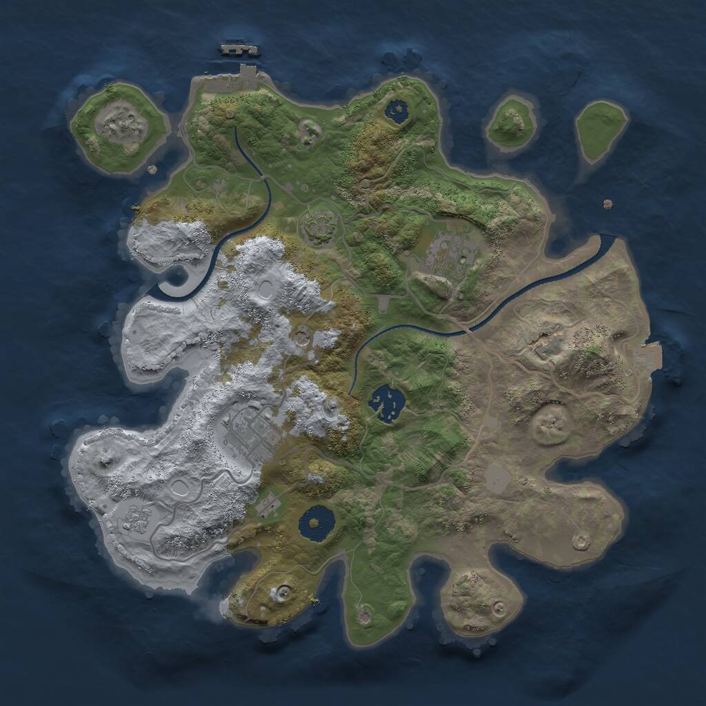 Rust Map: Procedural Map, Size: 3000, Seed: 1491590838, 8 Monuments