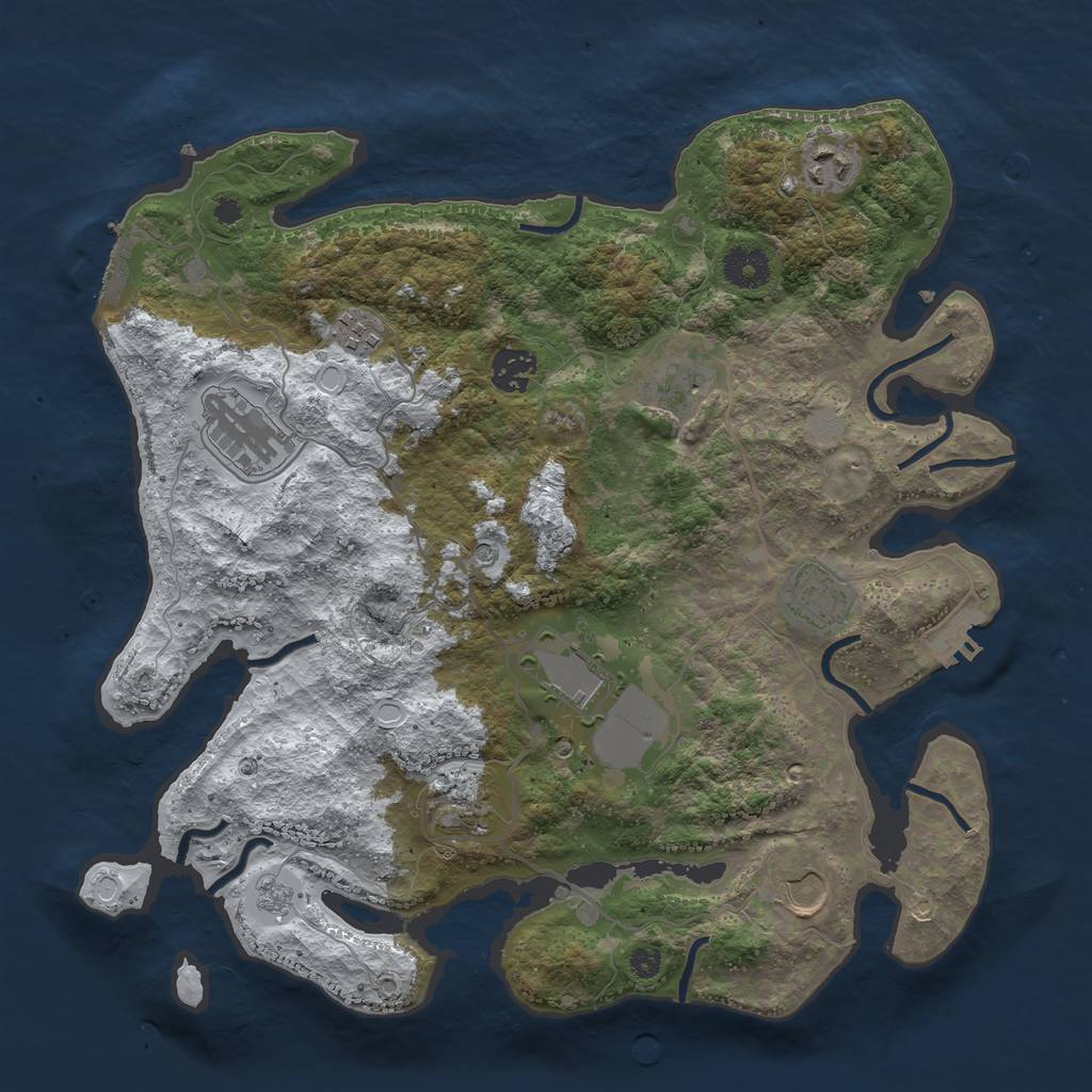 Rust Map: Procedural Map, Size: 3600, Seed: 538295739, 18 Monuments